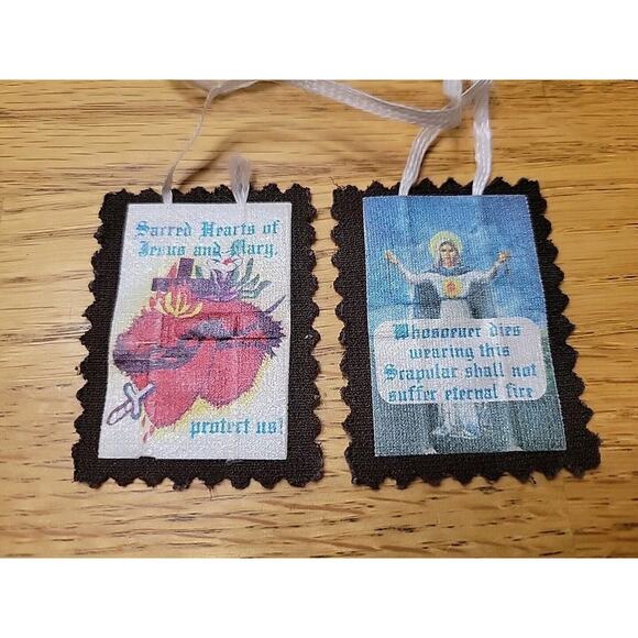 Vintage Sacred Heart of Jesus Christ Our Lady of Mt Carmel Brown Scapular - Picture 1 of 6